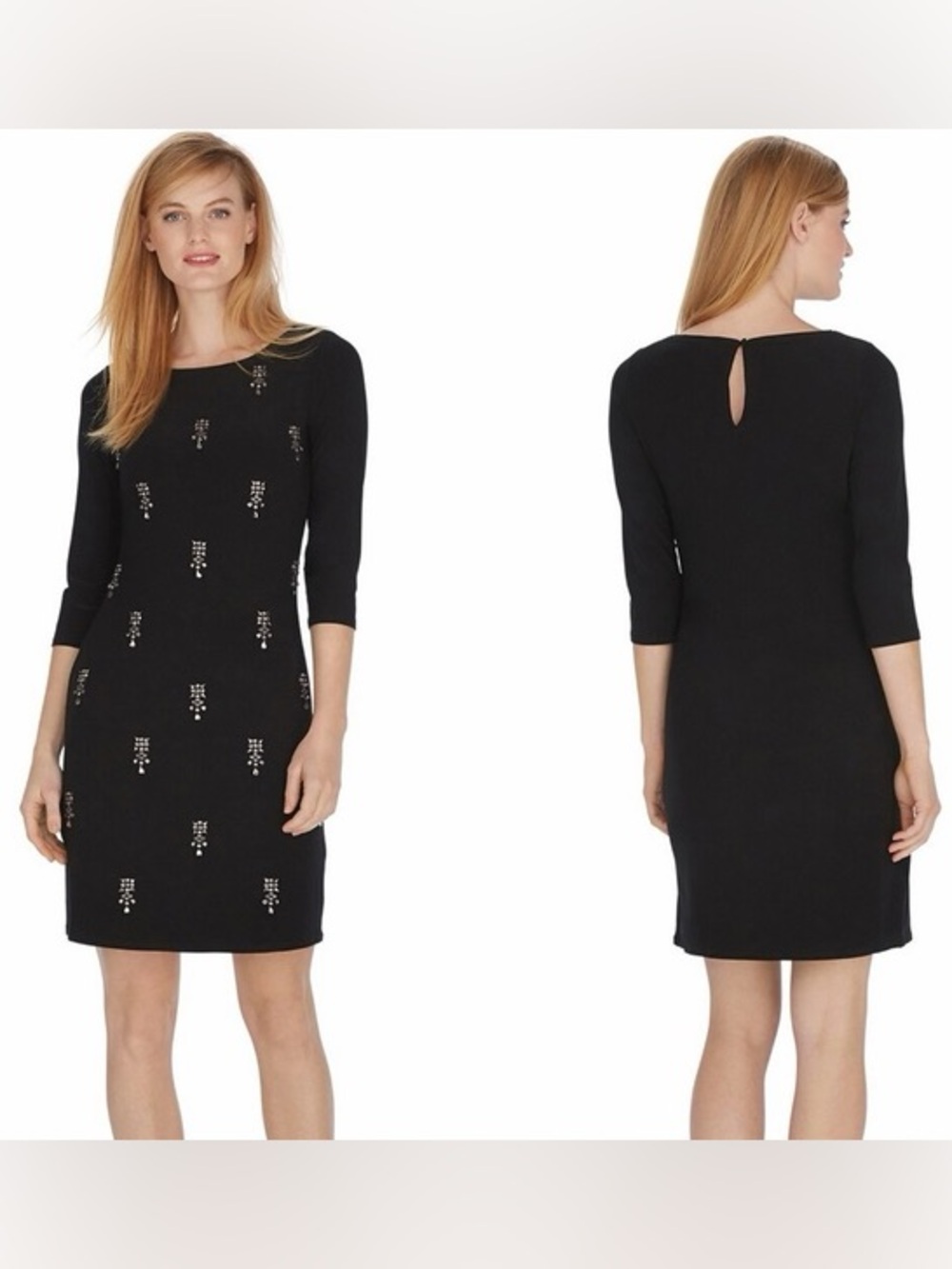 WHBM Black Embellished Long Sleeve Sheath Dress (S)
